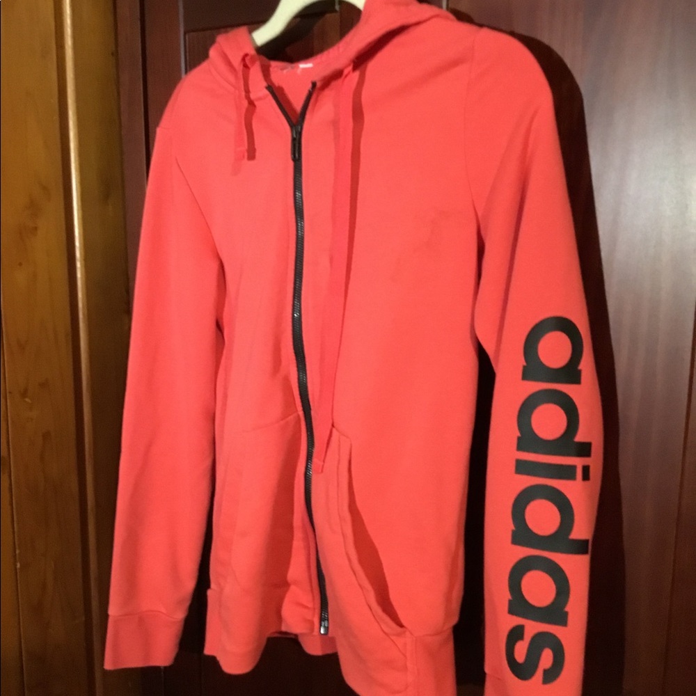 ADIDAS Hoodie Sweatshirt~Small~Orange~Pre-Owned